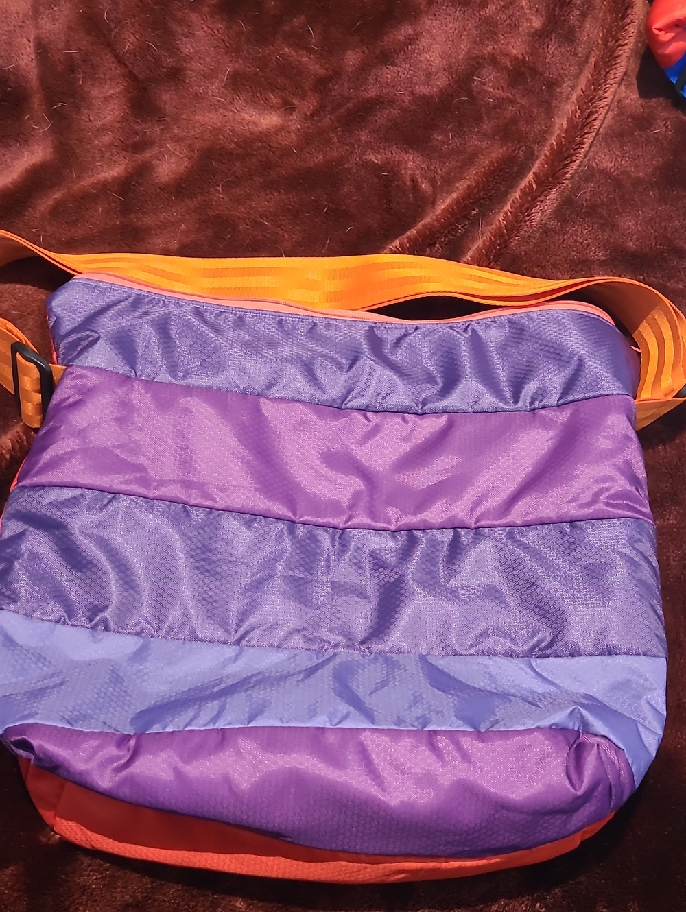 NWOT - Crossbody Bag with Orange Seatbelt Strap and Contrasting Sides-COLOURFUL